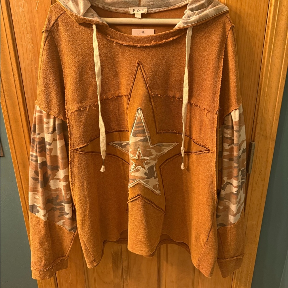 Women's Star Patchwork Hoodie - Orange Camo